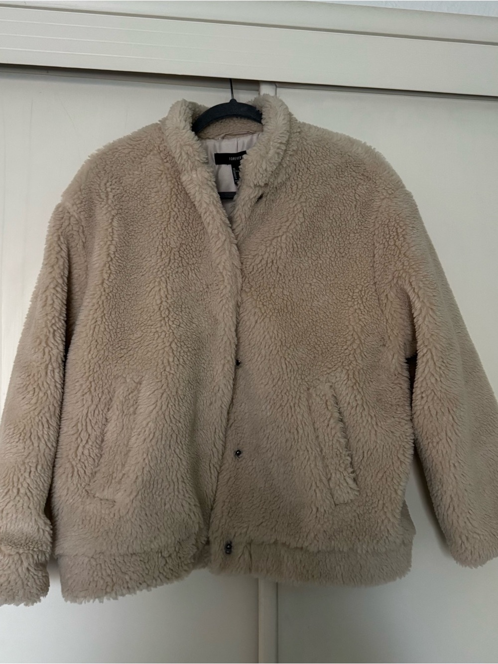 Forever 21 Plush Teddy Jacket in Light Beige